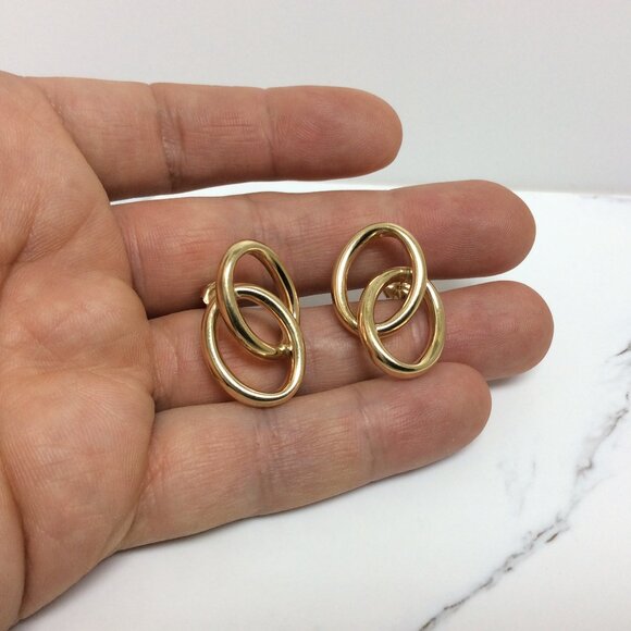 14k Yellow Real Gold Oval Double Hoop Hoops Polished Earring  5.00gr - Picture 4 of 7